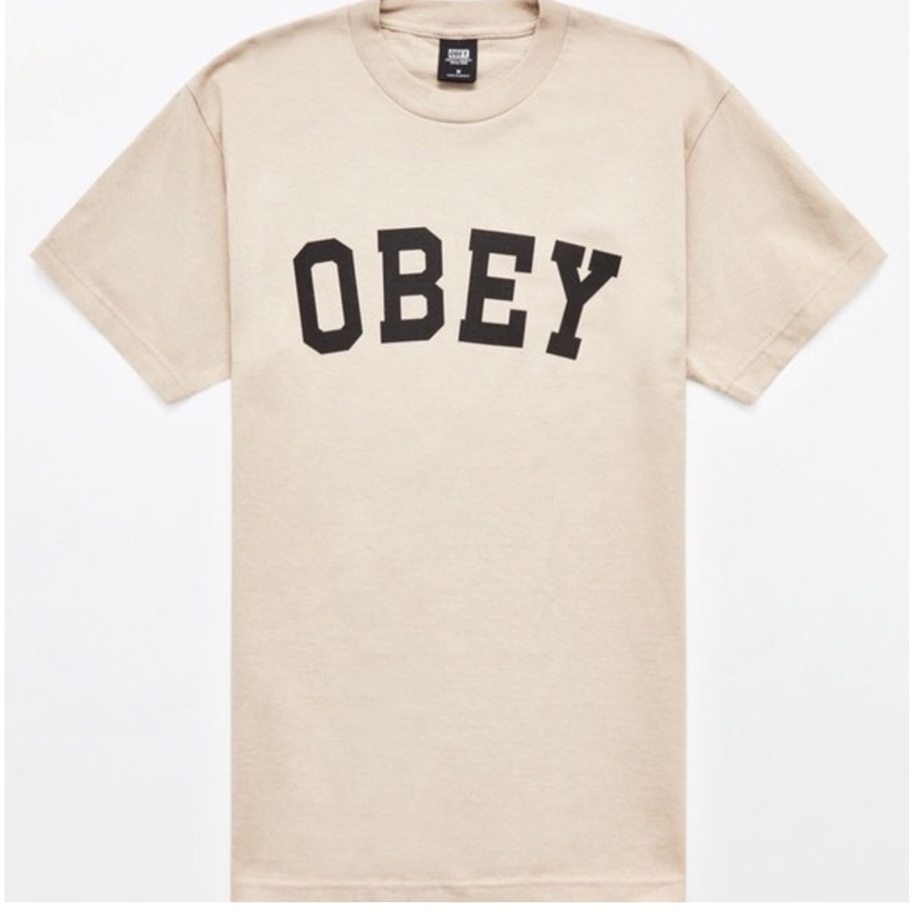 Obey Tan and Black Short Sleeve Tee
